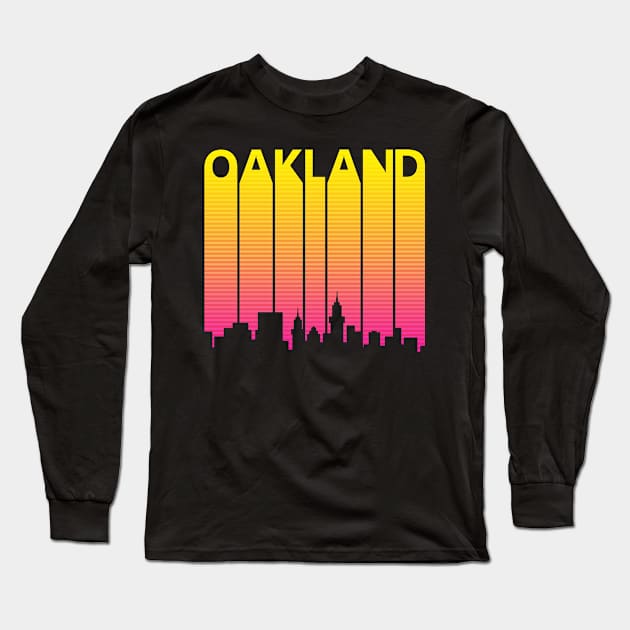 Retro 1980s Oakland Skyline Long Sleeve T-Shirt by GWENT